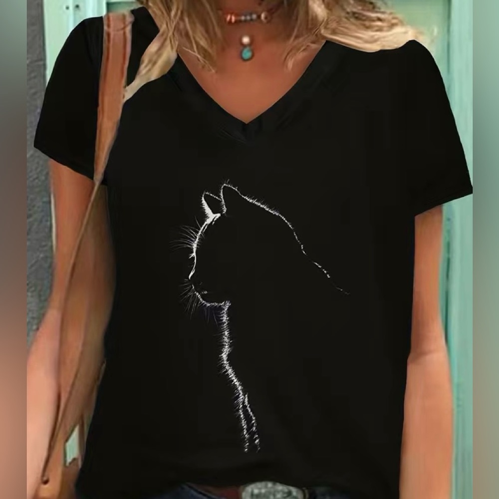 Silhouette of Cat T-Shirt Size XXL Kitty Cats Feline Tee Top NEW Kitten Meow! - Picture 2 of 6